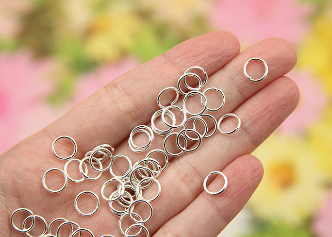 8mm Medium Silver Plated Jump Rings, Brass, standard gauge - 100 pc set