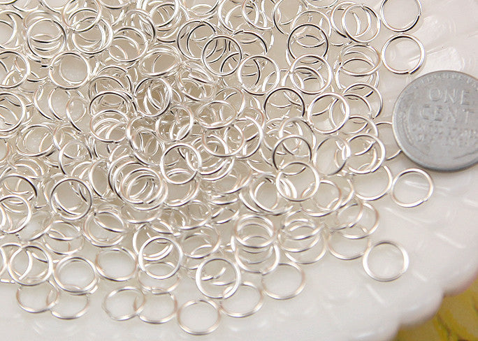 8mm Medium Silver Plated Jump Rings, Brass, standard gauge - 100 pc set