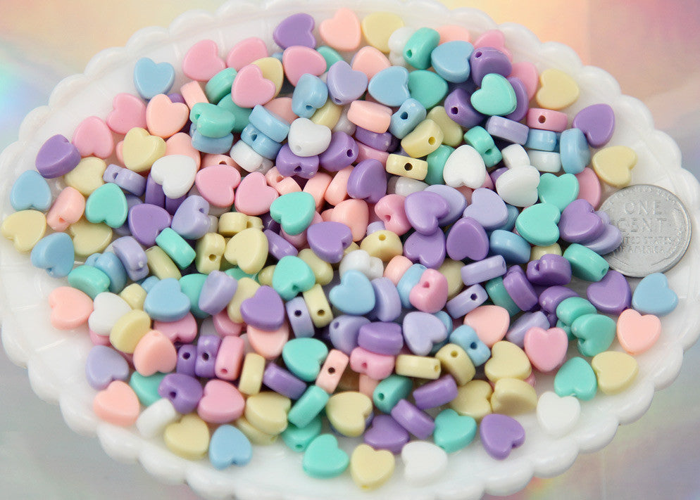 8mm Tiny Plastic Pastel Heart Resin or Acrylic Beads - 200 pc set