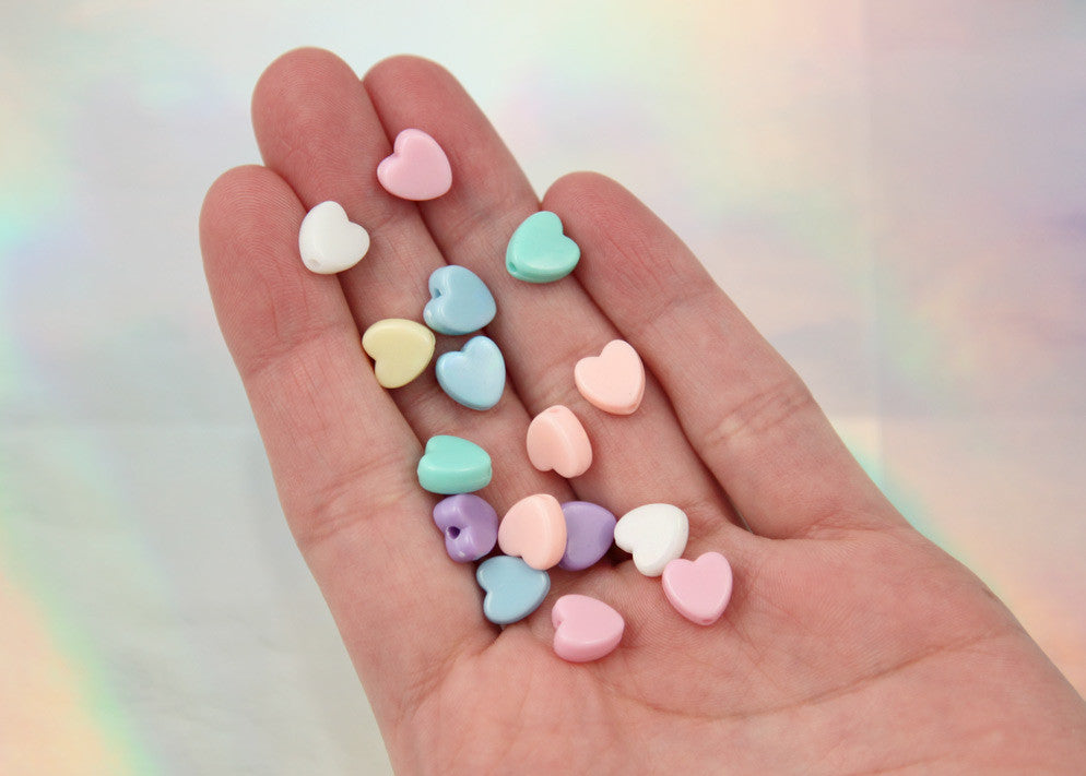 8mm Tiny Plastic Pastel Heart Resin or Acrylic Beads - 200 pc set