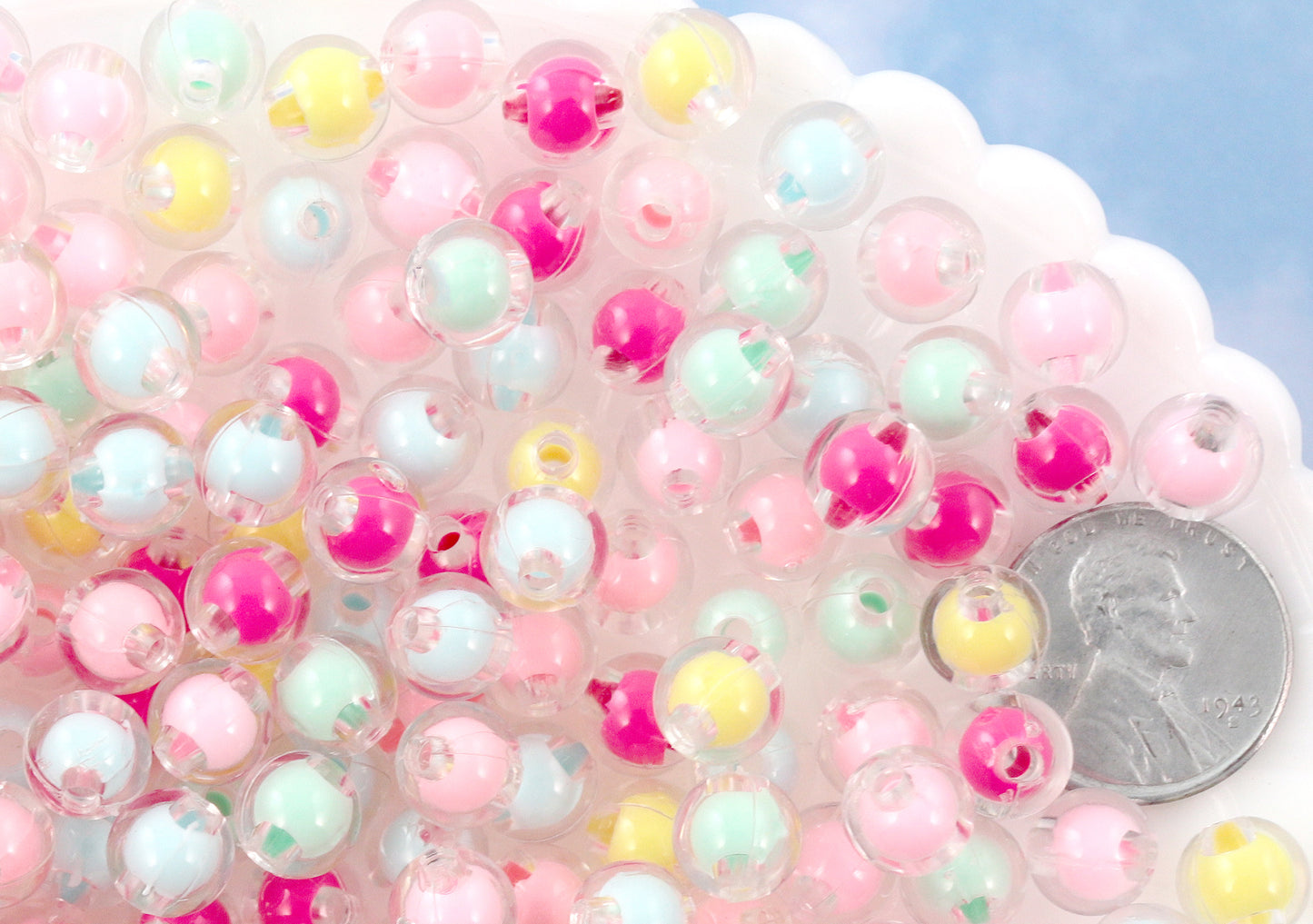 Pastel Beads - 8mm Tiny Pastel Double Inner Bead Resin or Acrylic Beads - 200 pc set