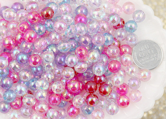8mm Small AB Bright Mix Translucent Iridescent Acrylic or Resin Beads - 150  pc set