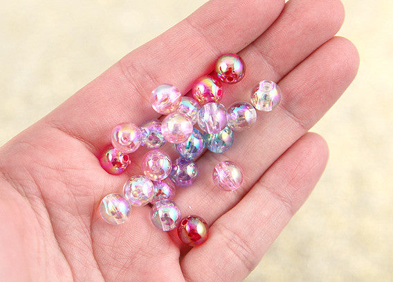 8mm Small Iridescent Pastel AB Mix Translucent Acrylic or Resin Beads - 150 pc set