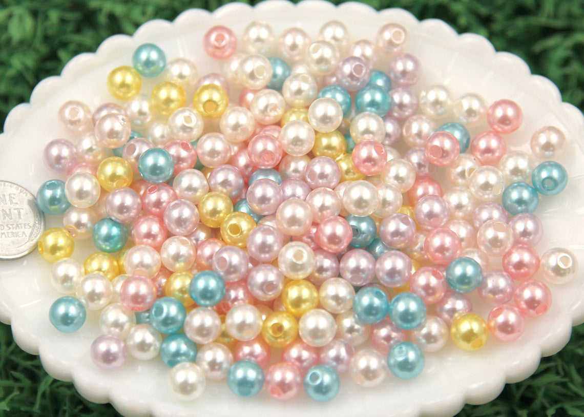 8mm Small Round Pastel Acrylic Pearl Plastic Beads - 200 pc set