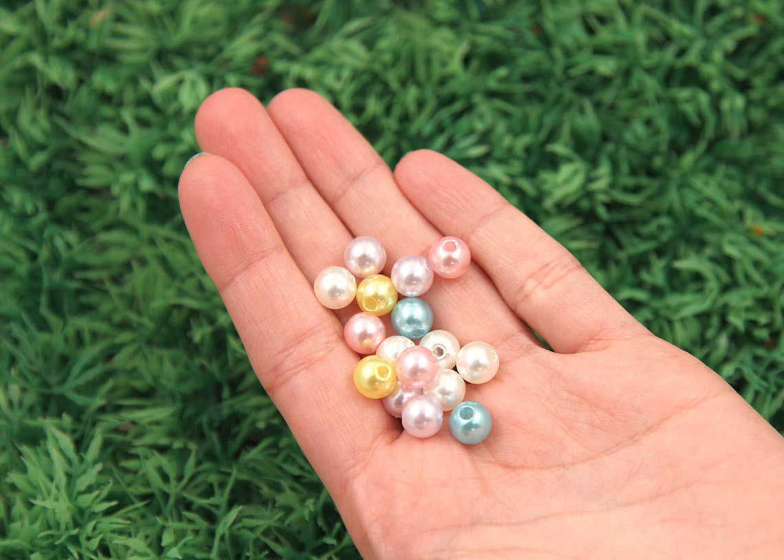 8mm Small Round Pastel Acrylic Pearl Plastic Beads - 200 pc set