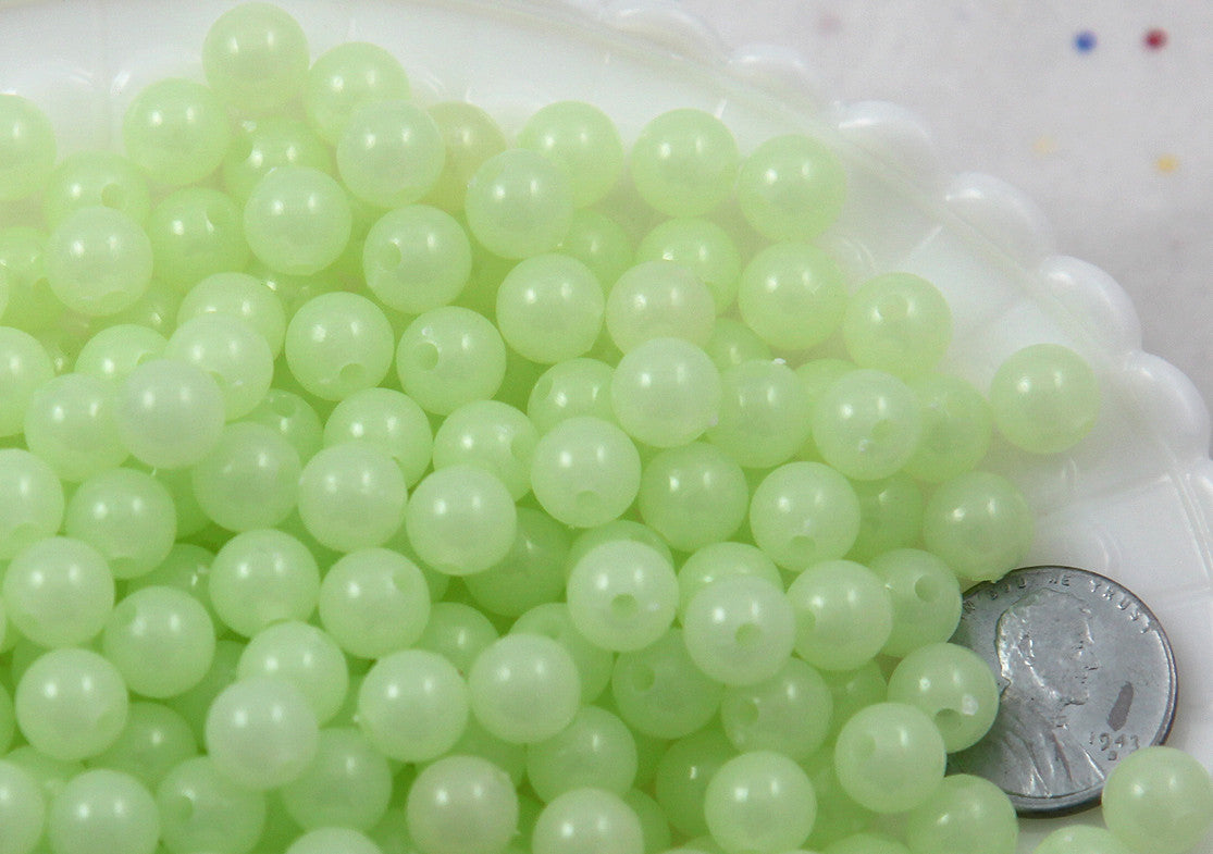 Glow in the Dark Beads - 8mm Small Round Glow-in-the-Dark Plastic or Acrylic Beads - 150 pc set