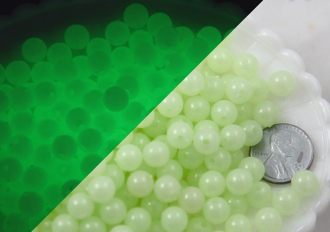 Glow in the Dark Beads - 8mm Small Round Glow-in-the-Dark Plastic or Acrylic Beads - 150 pc set