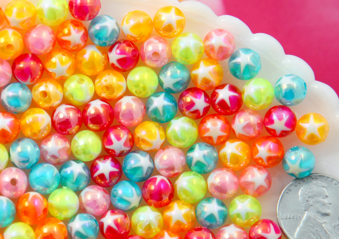 Star Beads - 8mm Amazing Inlaid Star Round Neon AB Resin or Acrylic Be –  Delish Beads