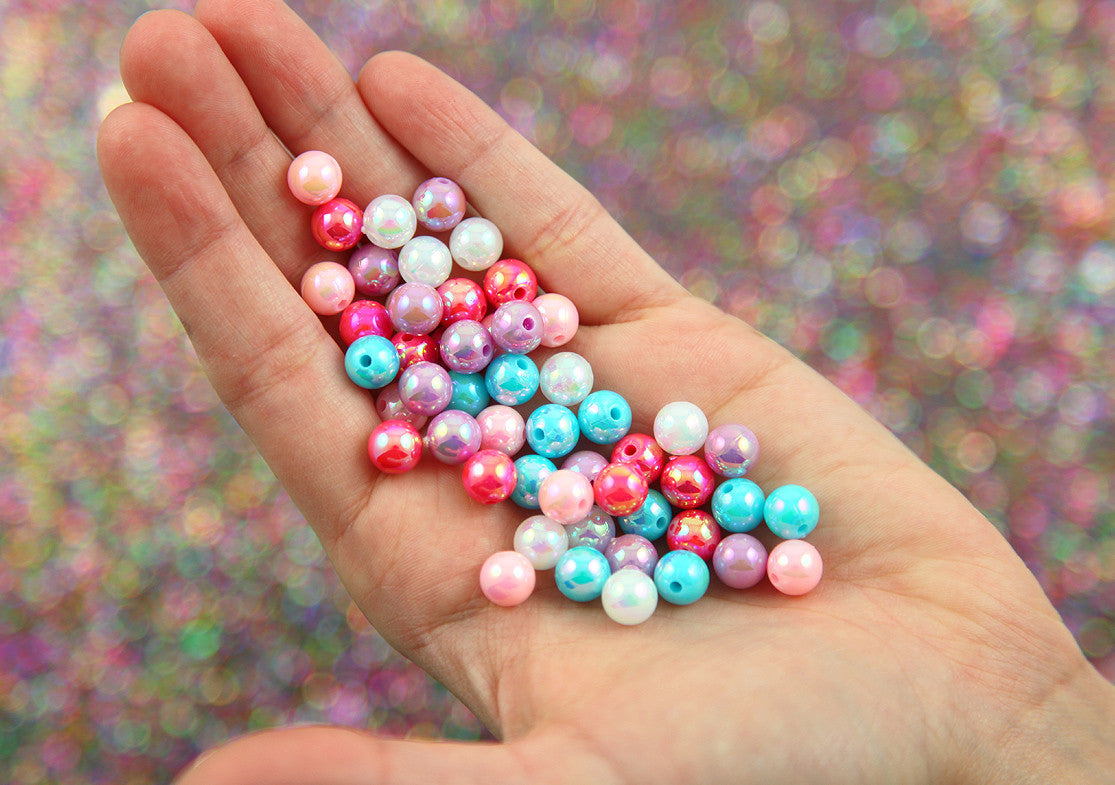 Iridescent Beads - 8mm Round Pastel AB Iridescent Acrylic Pearl Plastic Beads - 150 pc set