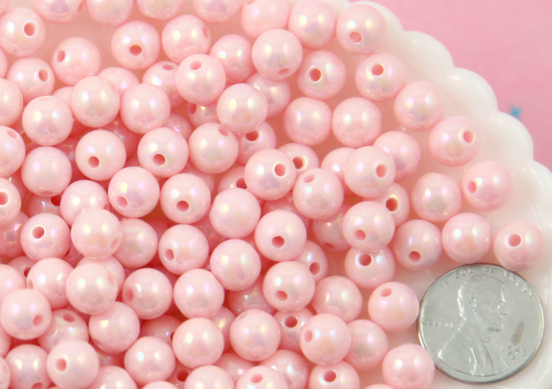 8mm Ice Cream Pastel Colors Shiny AB Iridescent Small Round Shape Plastic or Acrylic Beads - 150 pcs set