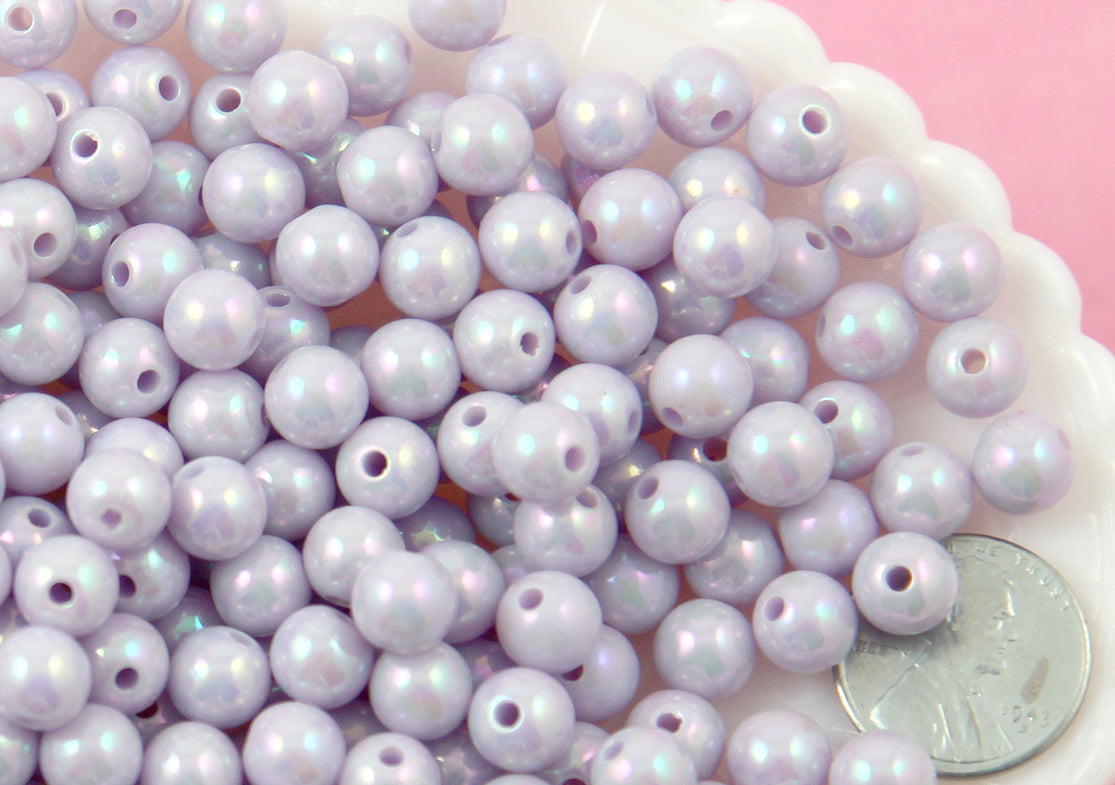 8mm Ice Cream Pastel Colors Shiny AB Iridescent Small Round Shape Plastic or Acrylic Beads - 150 pcs set