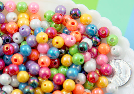 Shiny Beads - 8mm AB Bright Color Opaque Shiny Gumball Bubblegum Resin Beads - 150 pc set