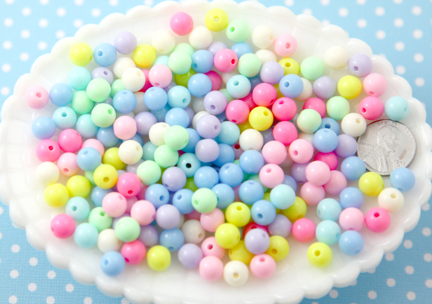 Pastel Beads - 8mm Beautiful Bright Pastel Small Round Shape Acrylic or Resin Beads - 200 pcs set