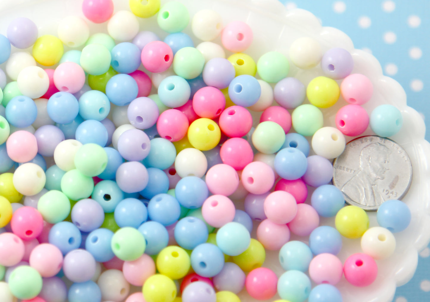 Pastel Beads - 8mm Beautiful Bright Pastel Small Round Shape Acrylic or Resin Beads - 200 pcs set