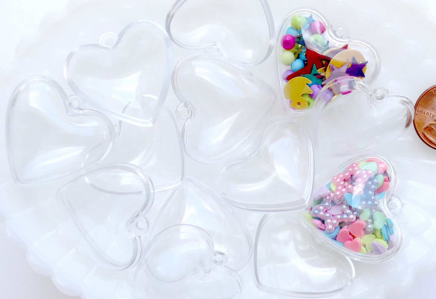 Mini Fillable Shaker Heart Charm - 30mm Tiny Clear Plastic Openable Blank Shaker Heart Charm or Pendant, Fillable Hollow Blanks - 10 pc set