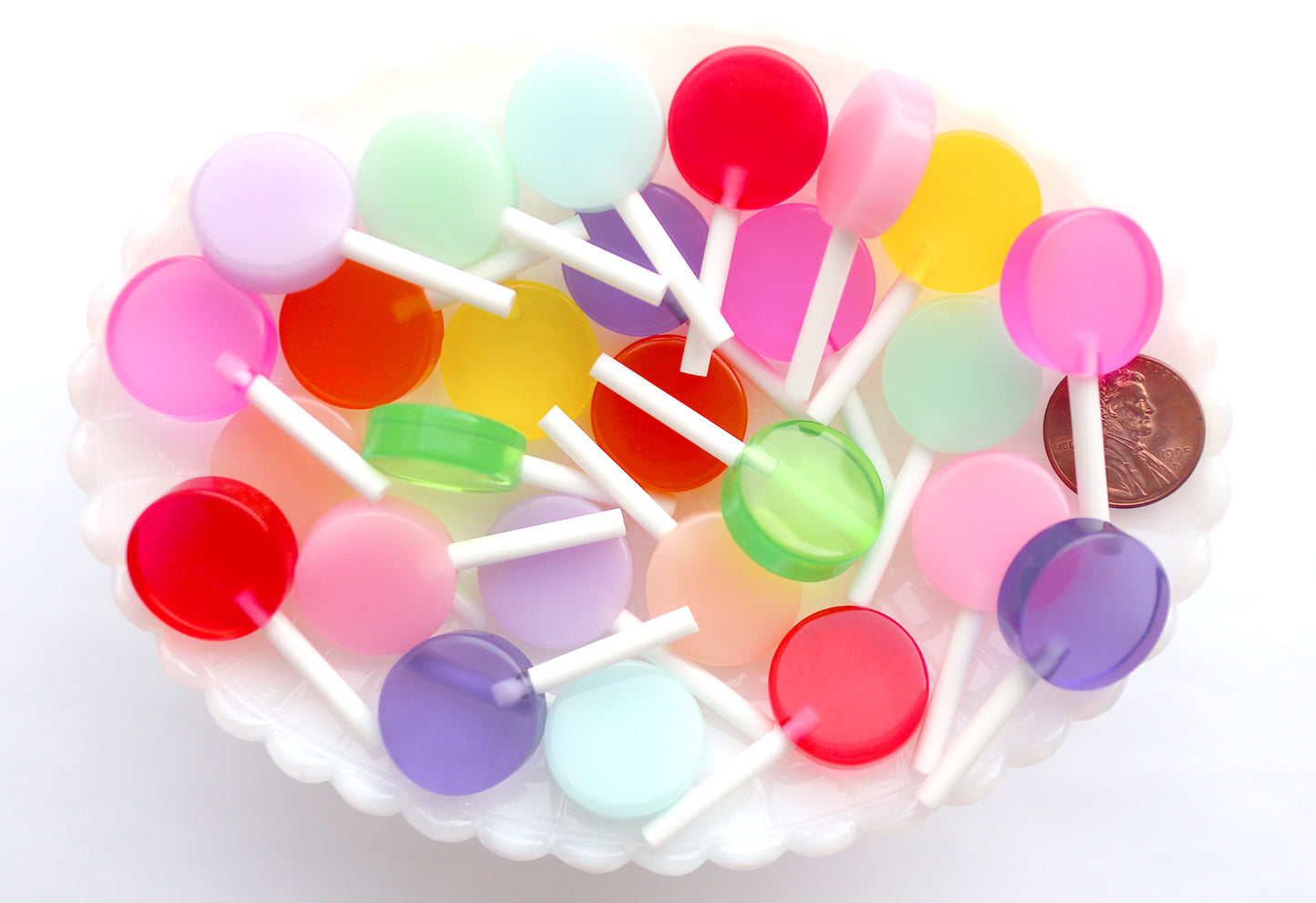 Fake Lollipops - 19mm Fake Lollipop Flat Back Resin Cabochons - 11 pc set