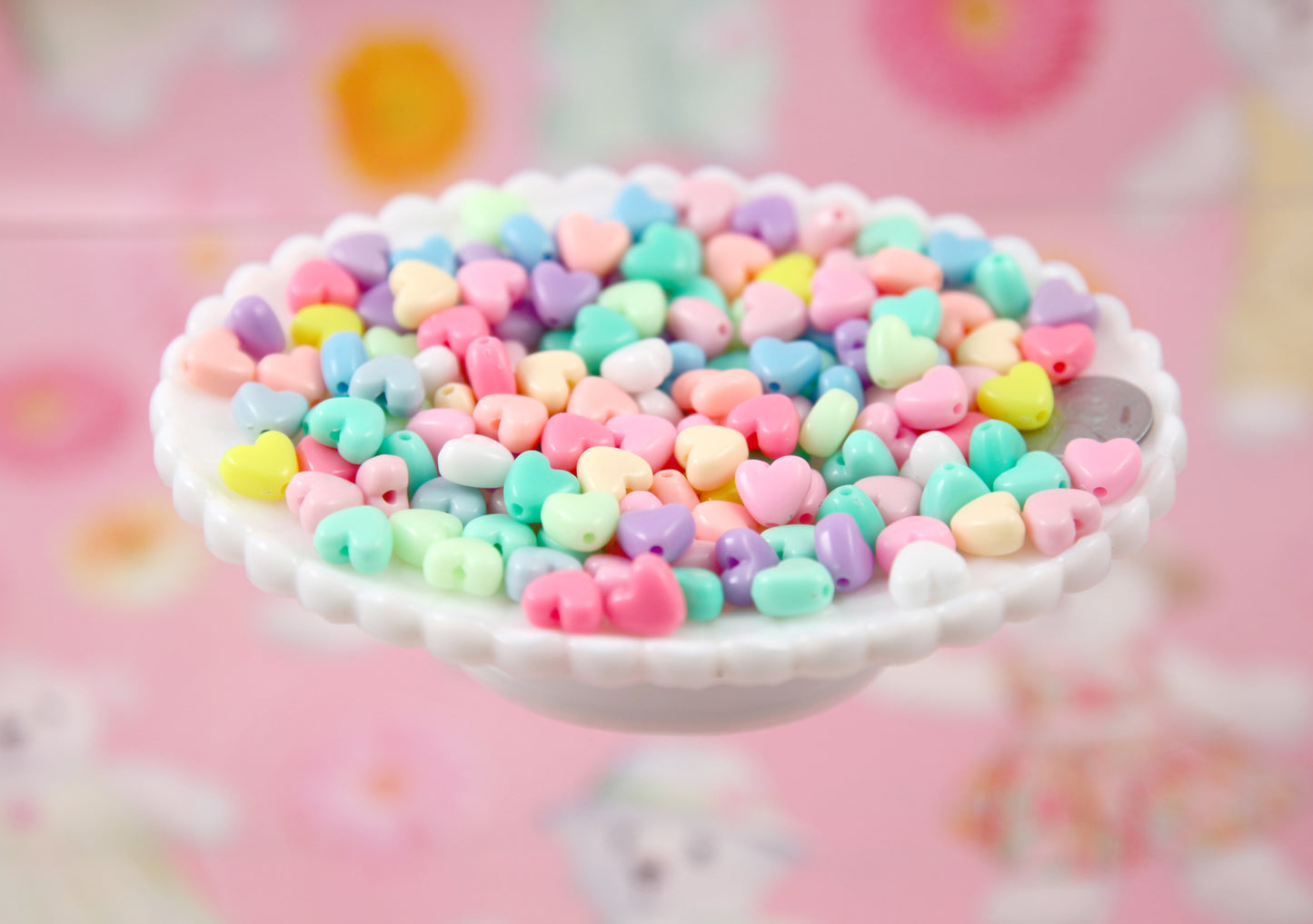 Pastel Heart Beads - 9mm Candy Hearts Pastel Heart Bead Resin or Acrylic Beads - 200 pc set