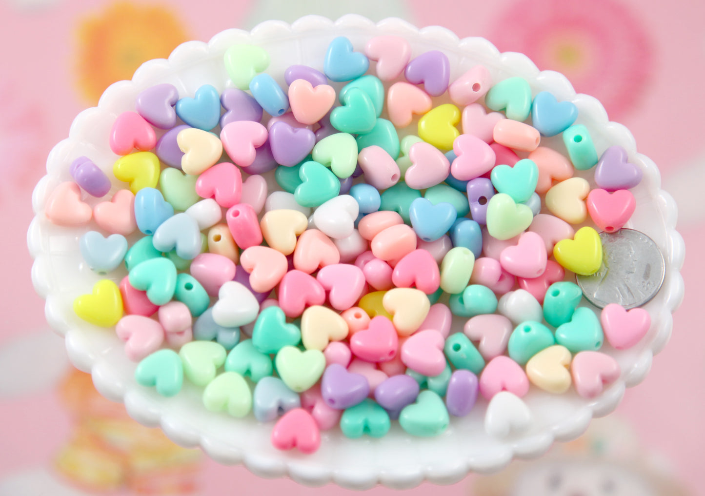 Pastel Heart Beads - 9mm Candy Hearts Pastel Heart Bead Resin or Acrylic Beads - 200 pc set