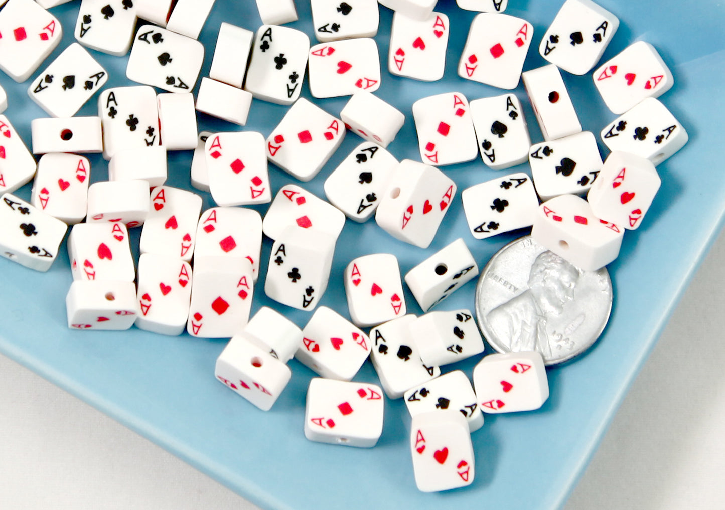 Playing Card Beads - 9mm Ace Card Suit Shape Poker Bead Fimo or Polymer Clay Beads - 50 pc set