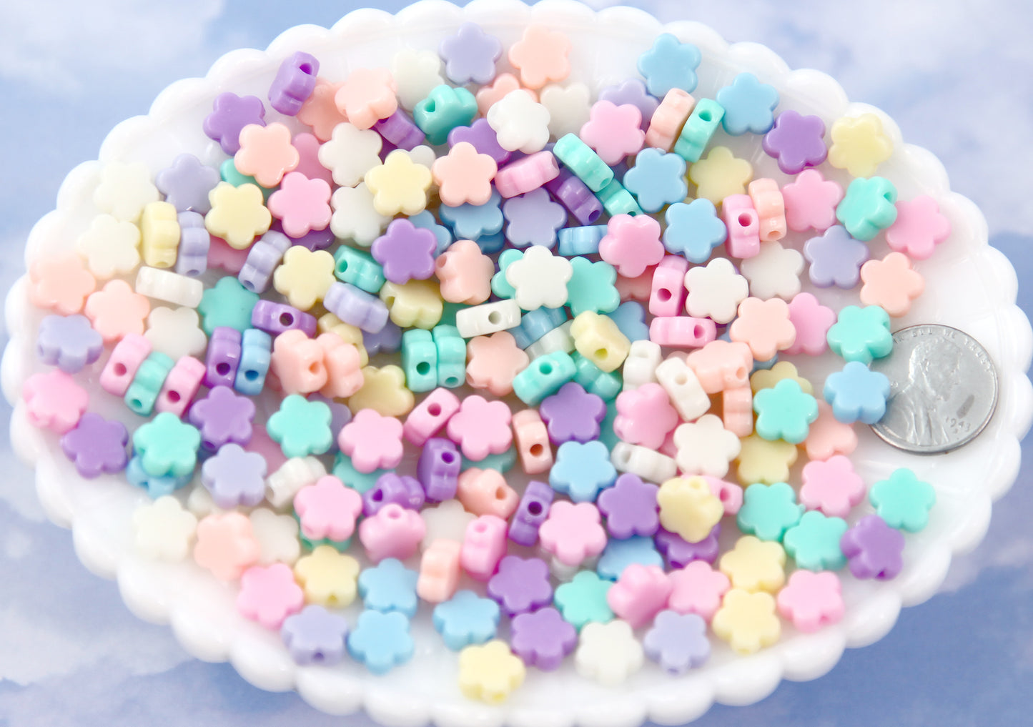 Pastel Flower Beads - 9mm Tiny Plastic Pastel Flower Shaped Beads - 200 pcs set