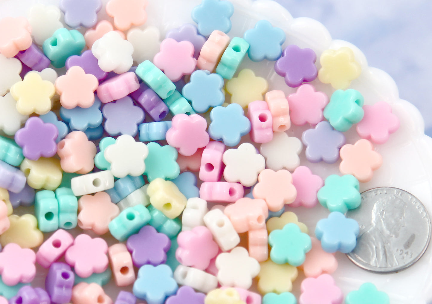 Pastel Flower Beads - 9mm Tiny Plastic Pastel Flower Shaped Beads - 200 pcs set