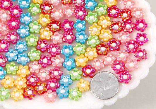 Flower Beads - 9mm Tiny Amazing AB Acrylic Flower Beads - Little Resin Flower Beads - 50 pc set