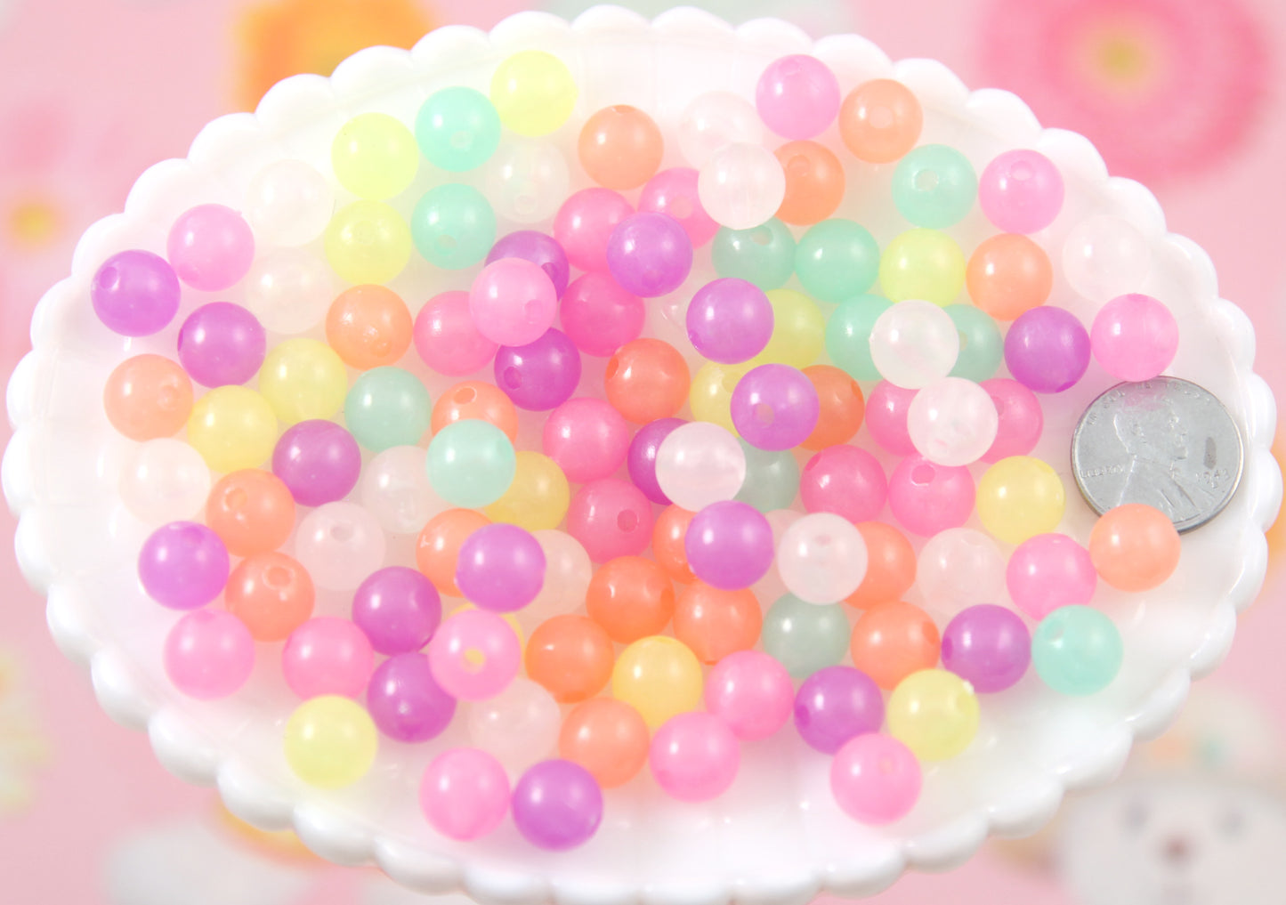 Glow in the Dark Beads - 9mm Pastel Round Glow-in-the-Dark Plastic or Acrylic Beads - 100 pc set