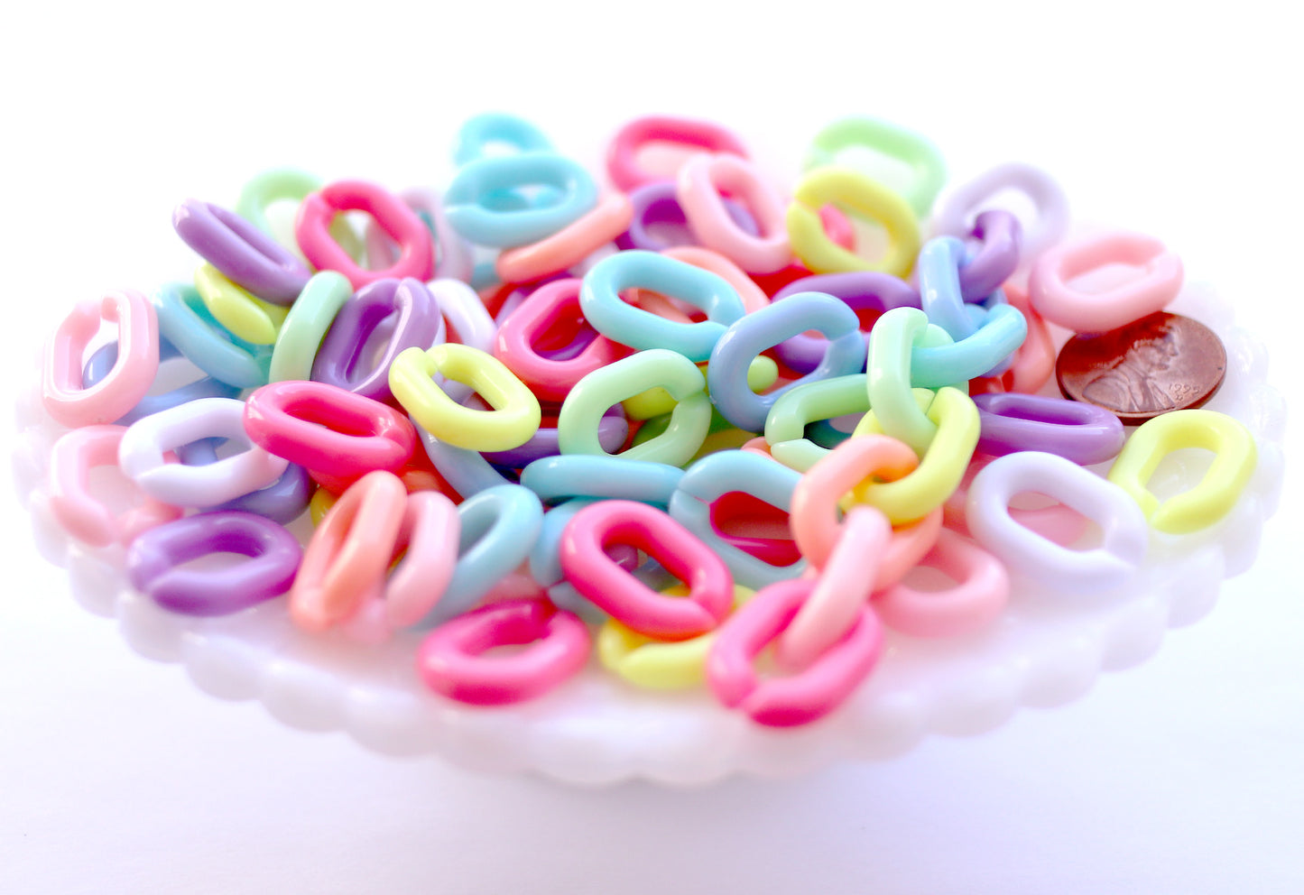 Plastic Chain Links - 20mm Beautiful Bright Pastel Color Plastic or Acrylic Chain Links - Mixed Colors - 100 pc set