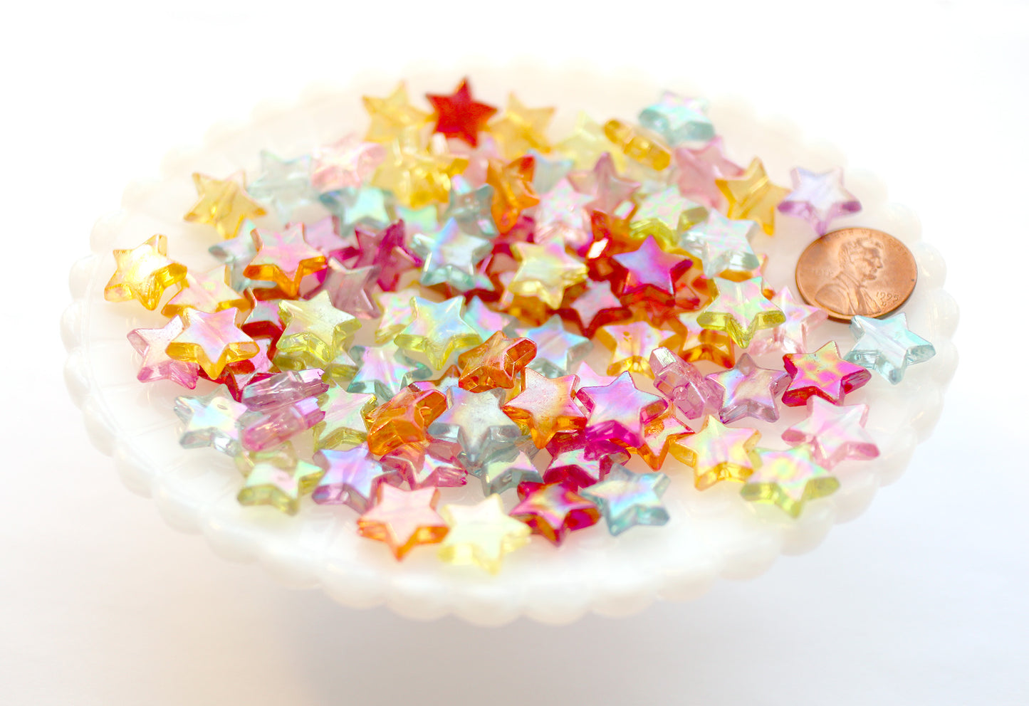 Star Beads - 14mm AB Transparent Iridescent Star Acrylic or Resin Beads - 100 pcs set