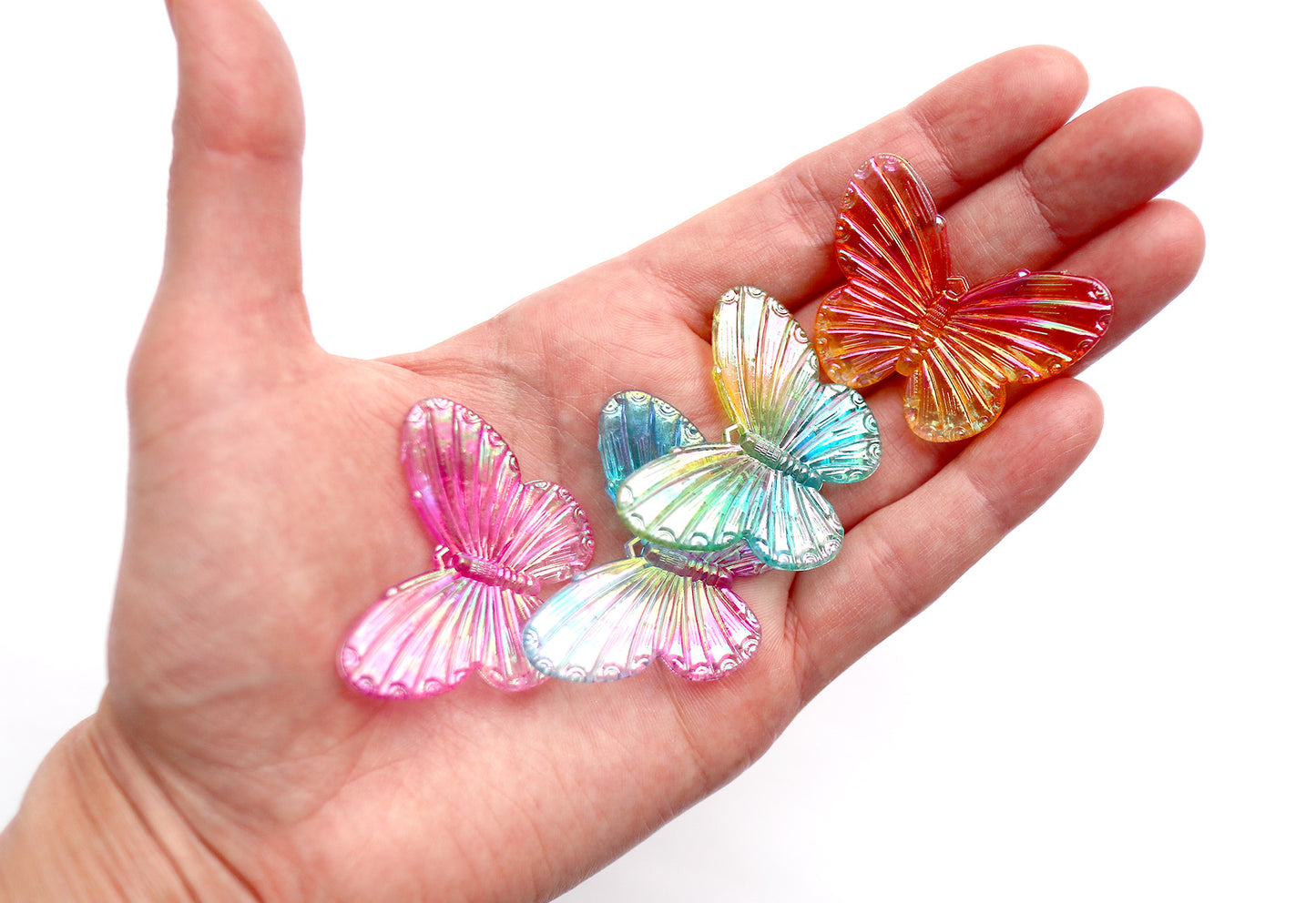 Butterfly Charms - 30mm Big AB Iridescent Butterfly Resin or Acrylic Plastic Charms or Pendants - 8 pc set