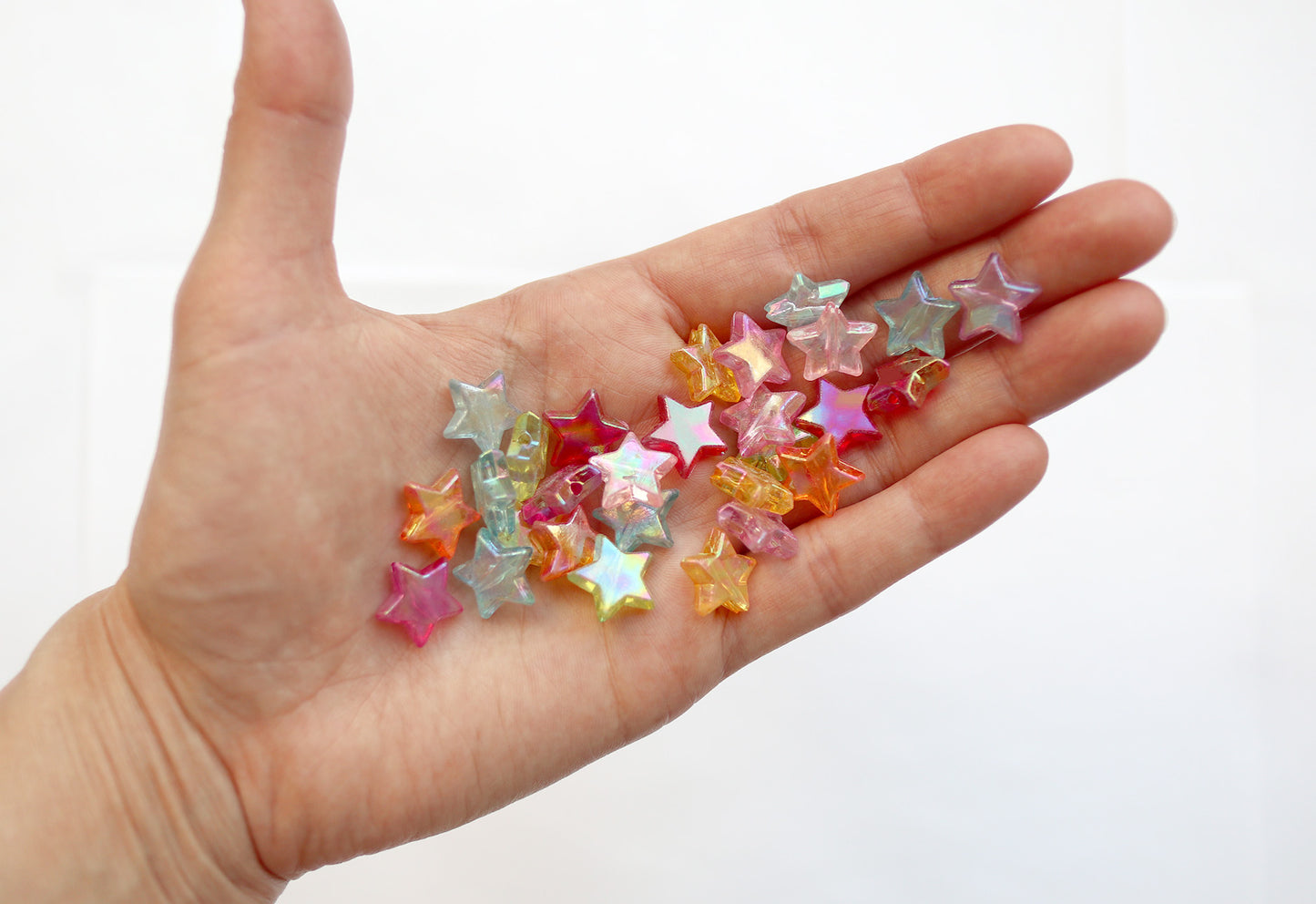 Star Beads - 14mm AB Transparent Iridescent Star Acrylic or Resin Beads - 100 pcs set