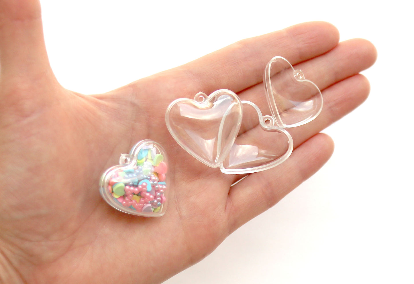 Mini Fillable Shaker Heart Charm - 8 sets- 30mm Tiny Clear Plastic Openable Blank Shaker Heart Charm or Pendant, Fillable Hollow Blanks