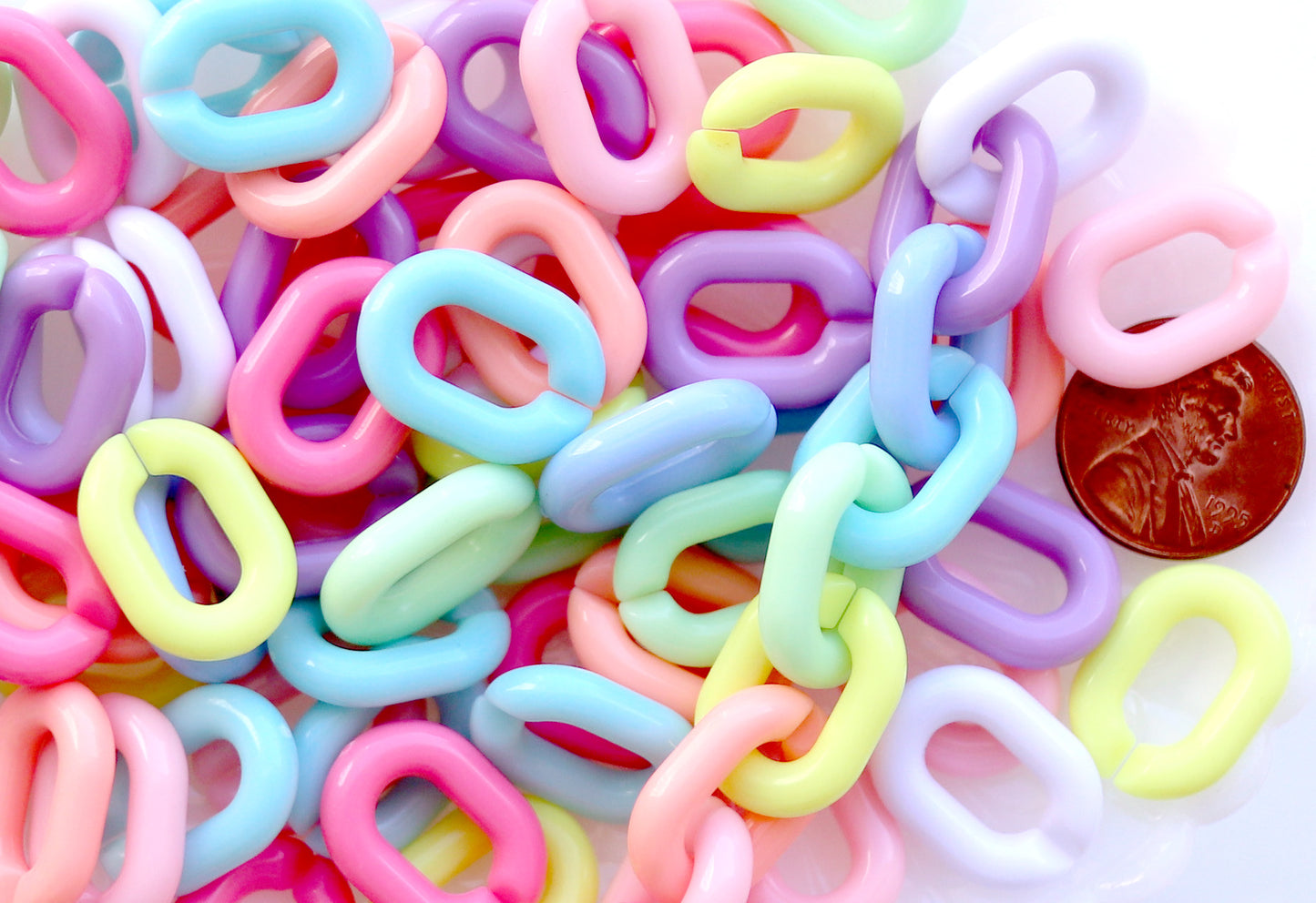 Plastic Chain Links - 20mm Beautiful Bright Pastel Color Plastic or Acrylic Chain Links - Mixed Colors - 100 pc set