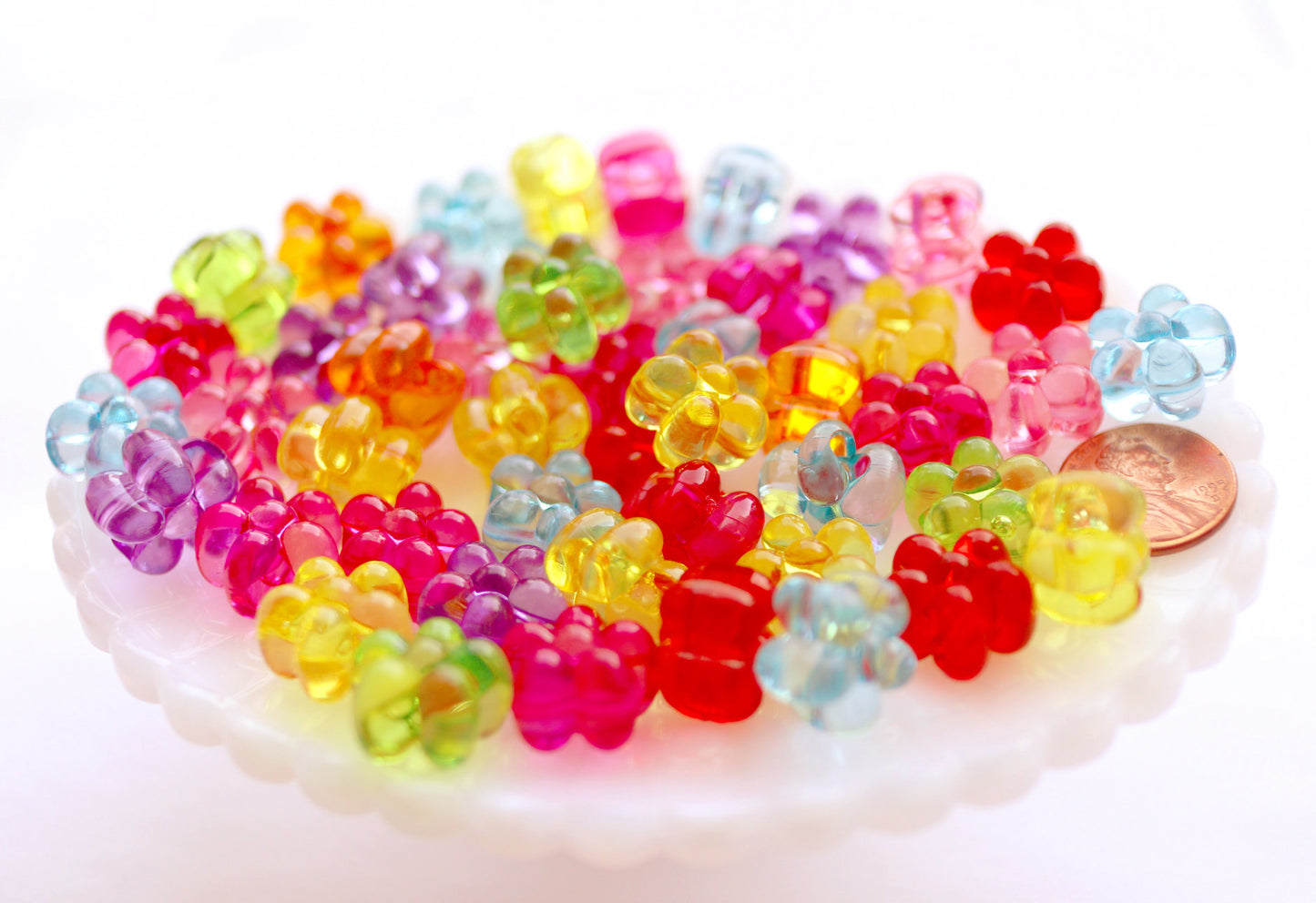 Flower Beads - 16mm Chunky Transparent Flower Large Hole Beads Plastic Acrylic or Resin Beads – 30 pc set