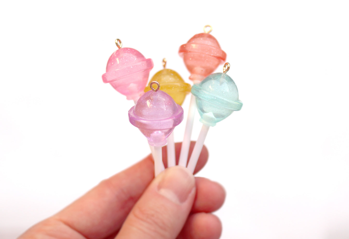 Lollipop Charms - 21mm Translucent Shimmer Pastel Little Lollipop Plastic Pendants or Resin Charms - 10 pc set