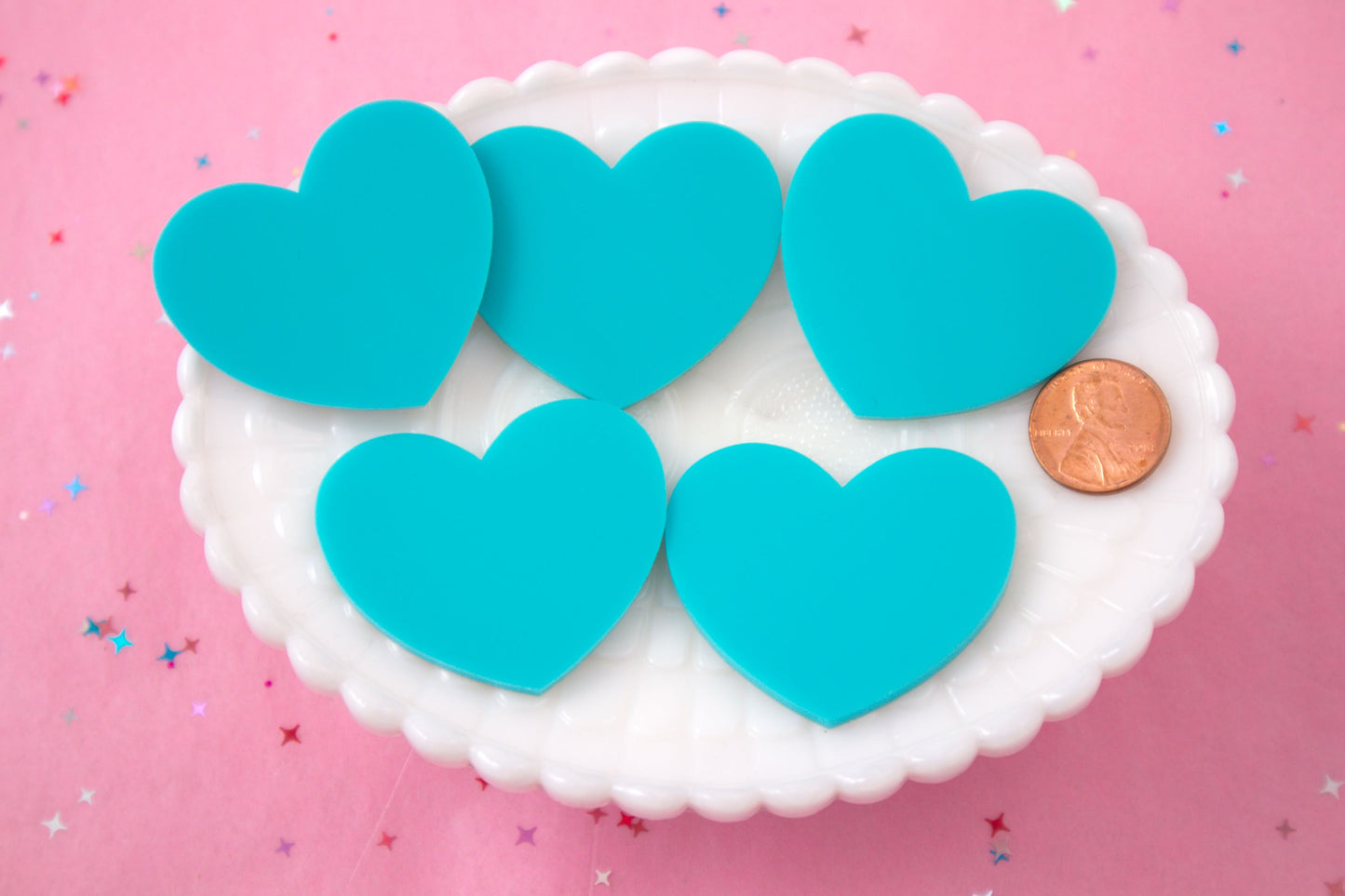 45mm Blue Solid Color Heart Cabochons - 4 pc set