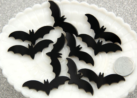 45mm Black Bats Acrylic or Resin Cabochons - 6 pc set