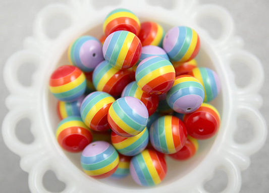 18mm Classic Rainbow Stripe Resin Beads – 10 pc set