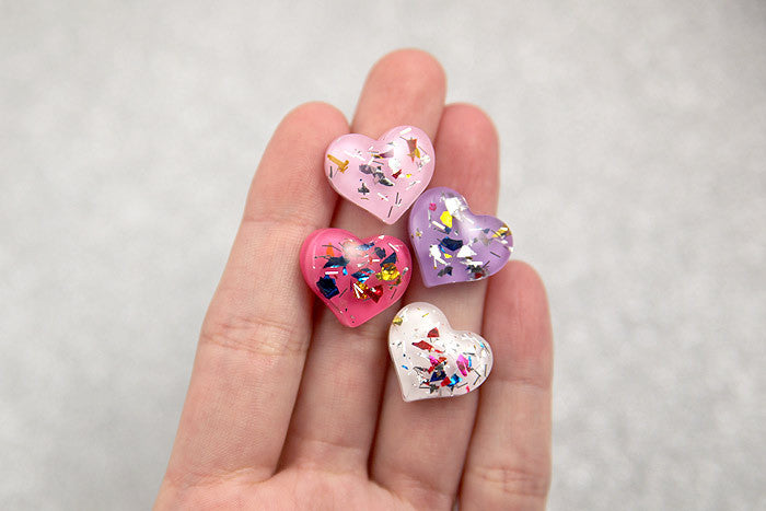 18mm Party Fun Confetti Heart Resin Cabochons - 16 pc set