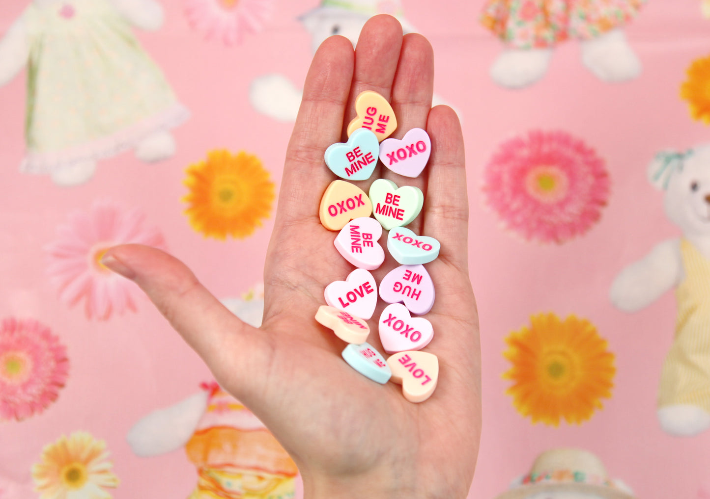 Valentine's Day Hearts - 20mm Pastel Conversation Hearts Resin Flat Back Cabochons - 17 pc set