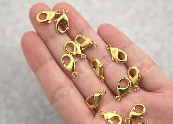 15mm Gold Plated Lobster Clasps - 10 pc set