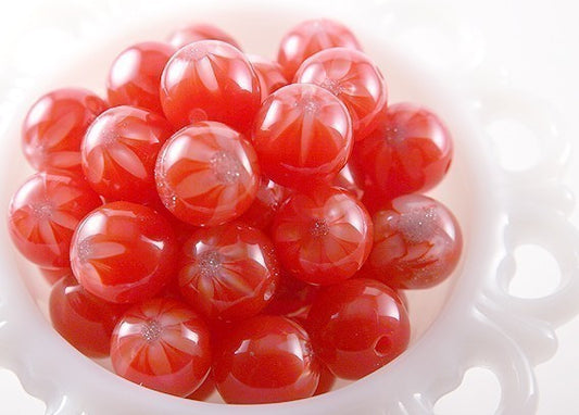 18mm Red Galaxy Cherries Glitter Acrylic or Resin Beads - 10 pc set