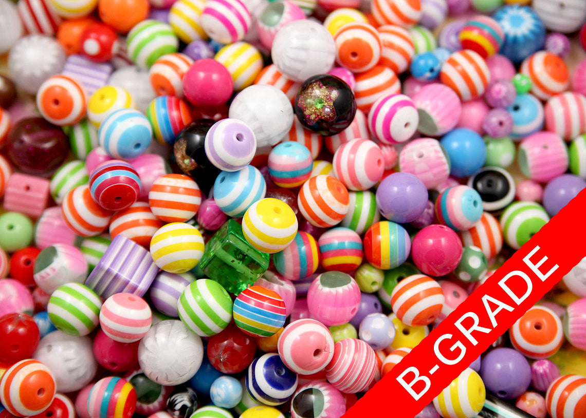 B-Grade Chunky Resin and Acrylic Gumball and Striped Bead Mix - 100 pcs