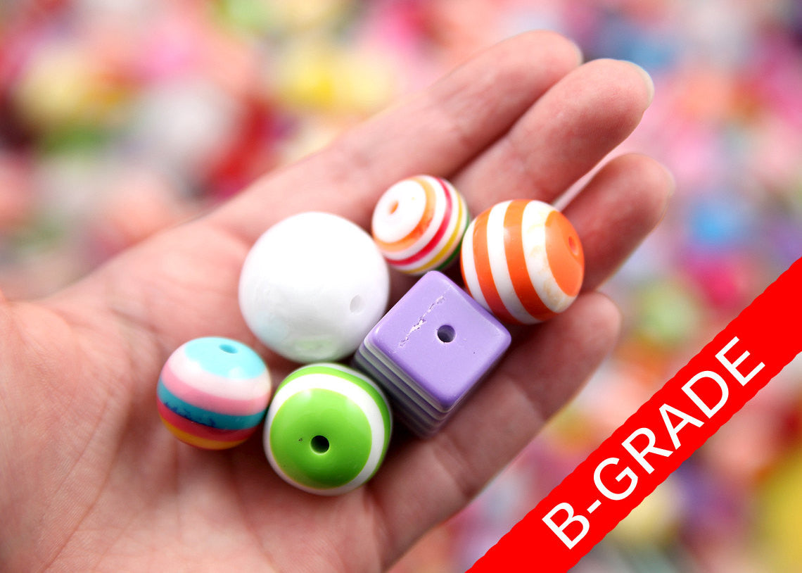 B-Grade Chunky Resin and Acrylic Gumball and Striped Bead Mix - 100 pcs