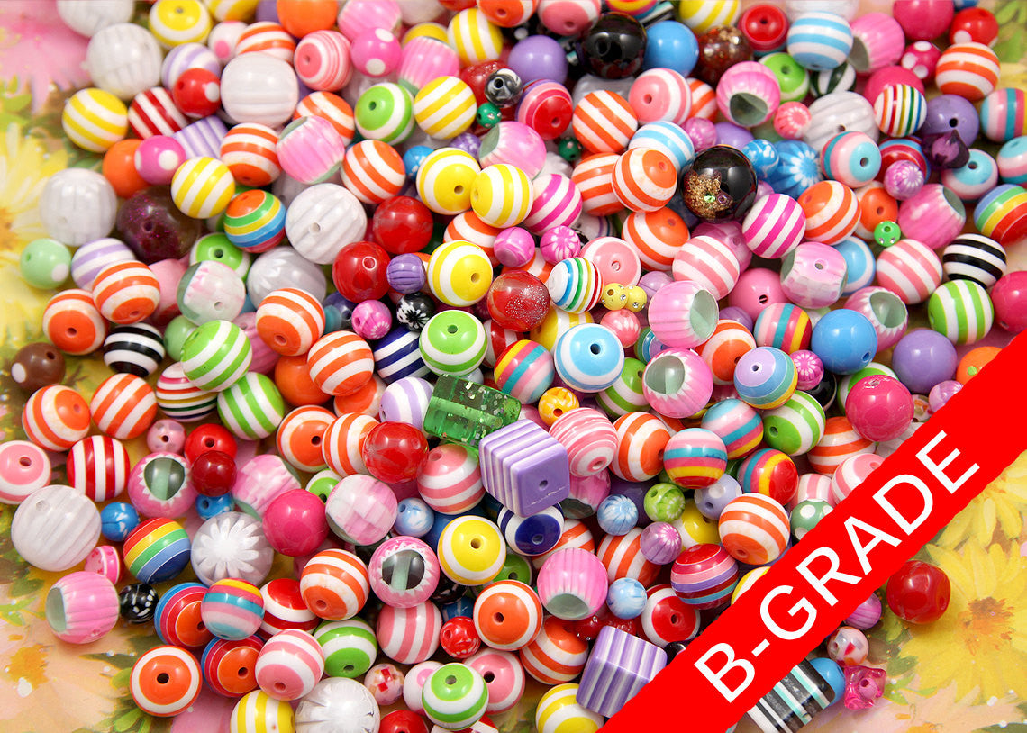 B-Grade Chunky Resin and Acrylic Gumball and Striped Bead Mix - 100 pcs