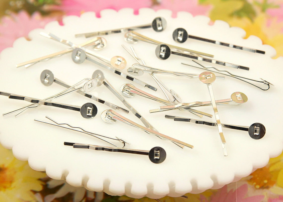 50mm Silver Plated Hair pins, Iron, with Blank Glue Pad - 50 pc set