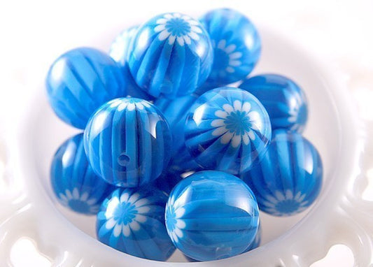 22mm Aqua Blue Blossom Resin Beads - 6 pc set
