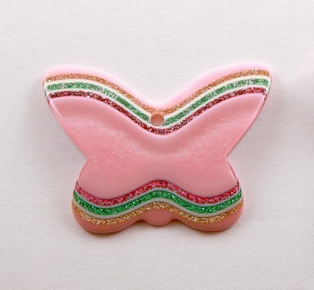 Butterfly Charms - 45mm Pink Butterfly Glitter Resin Pendants - 6 pc set