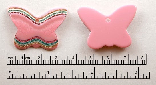 Butterfly Charms - 45mm Pink Butterfly Glitter Resin Pendants - 6 pc set