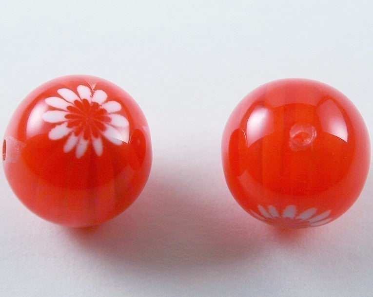 22mm Red Blossom Resin Beads – 6 pc set